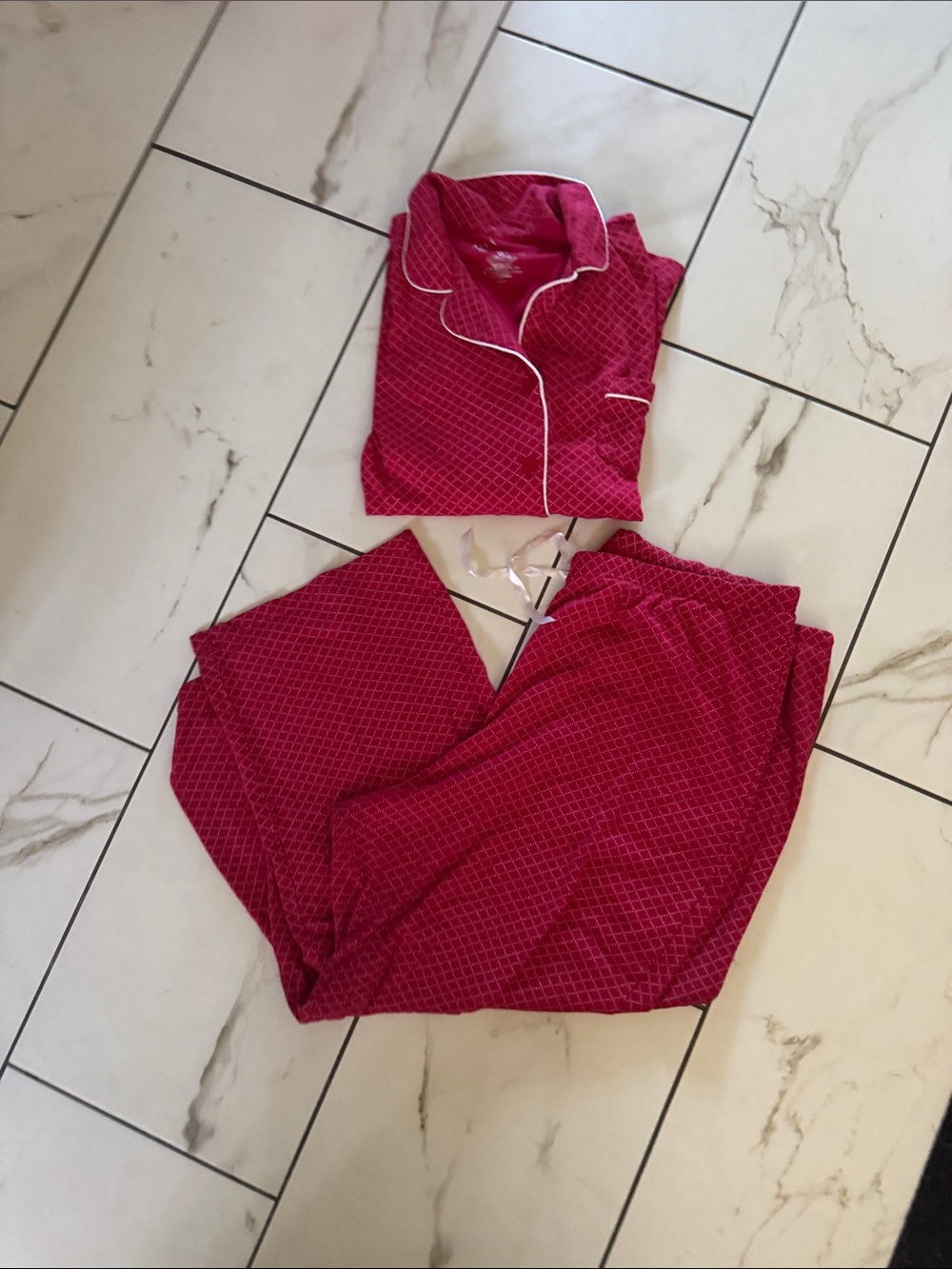 croft & barrow Raspberry Pink Quilted Pajama Set with White Piping